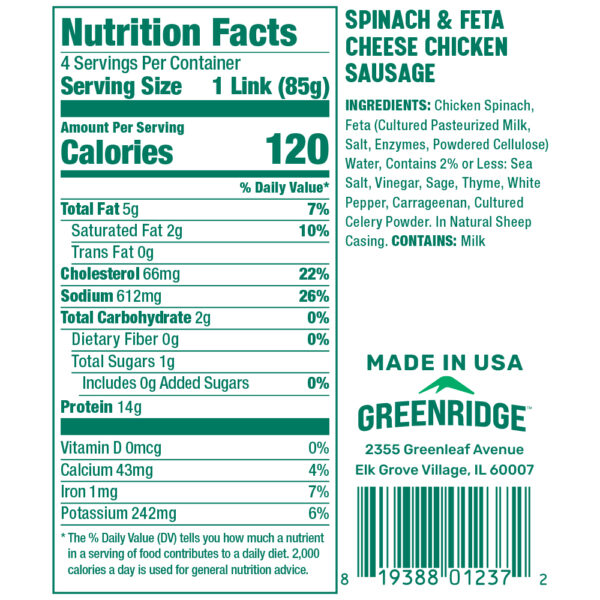 Spinach & Feta Cheese Chicken Sausage - Image 2