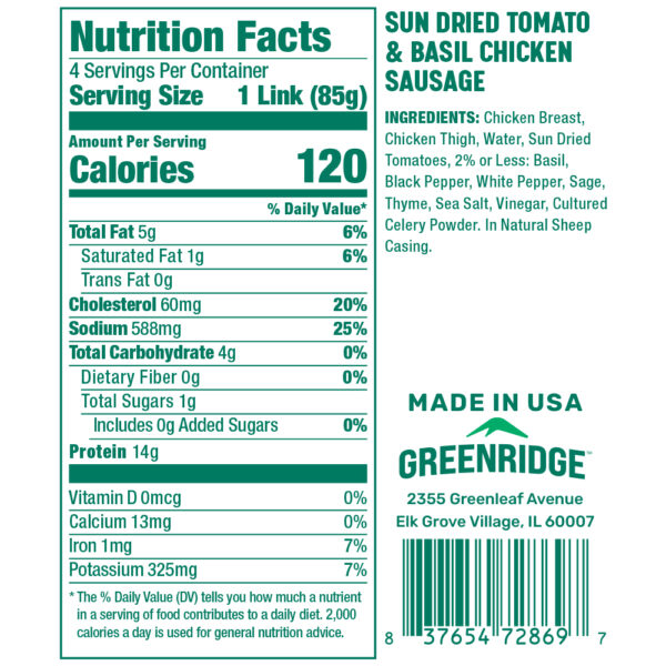 Sun Dried Tomato & Basil Chicken Sausage - Image 2