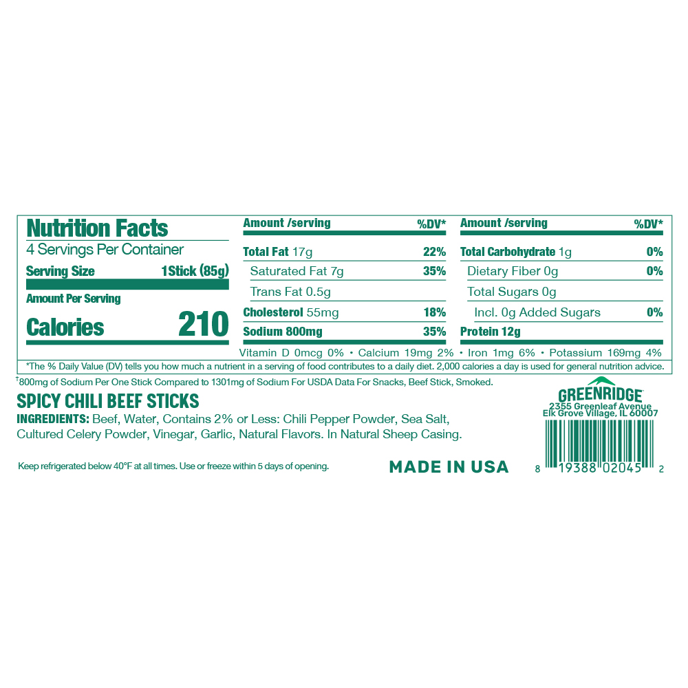 Greenridge Spicy Chili Beef Snack Stick