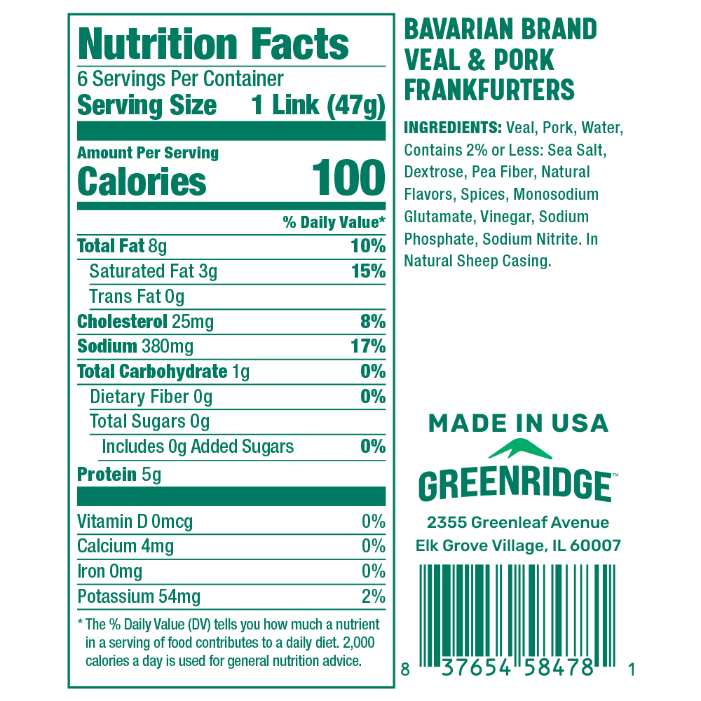 Greenridge Bavarian Brand Veal and Pork Frankfurter