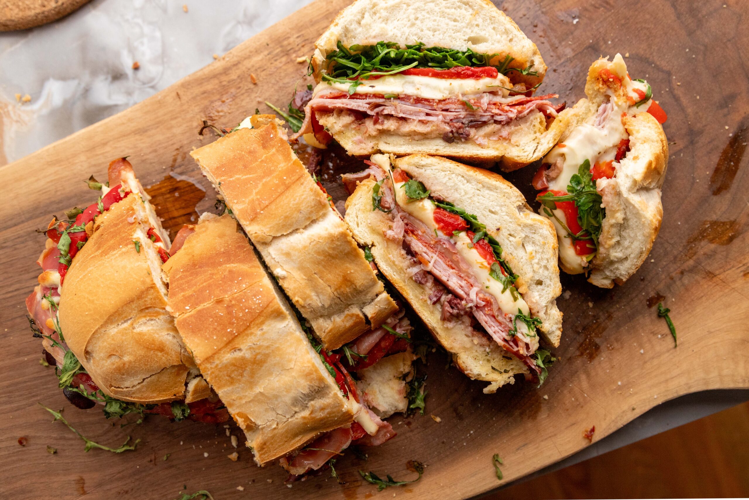 Party Appetizer featuring an Italian style sub made for a crowd